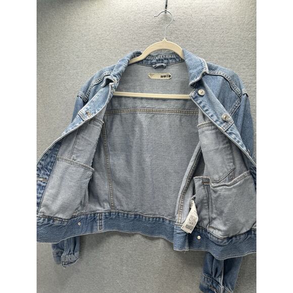 TOPSHOP MOTO MEDIUM WASH WOMEN'S DENIM TRUCKER JEAN JACKET Sz US 6 INNER POCKETS - Picture 13 of 13
